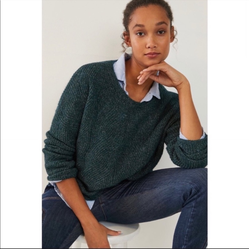 Anthropologie Keely Cable Knit Sweater Green Wool Blend Size S
